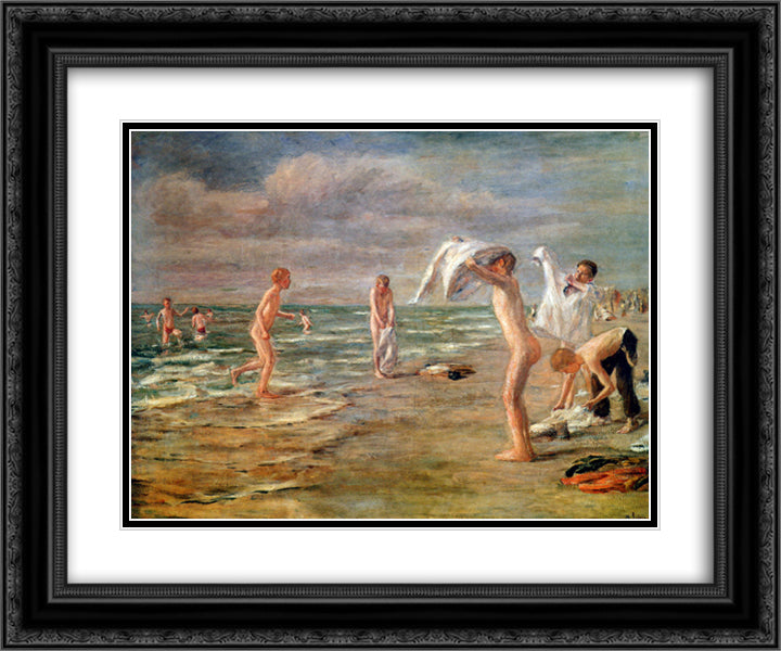 Swimming boys 24x20 Black Ornate Wood Framed Art Print Poster with Double Matting by Liebermann, Max