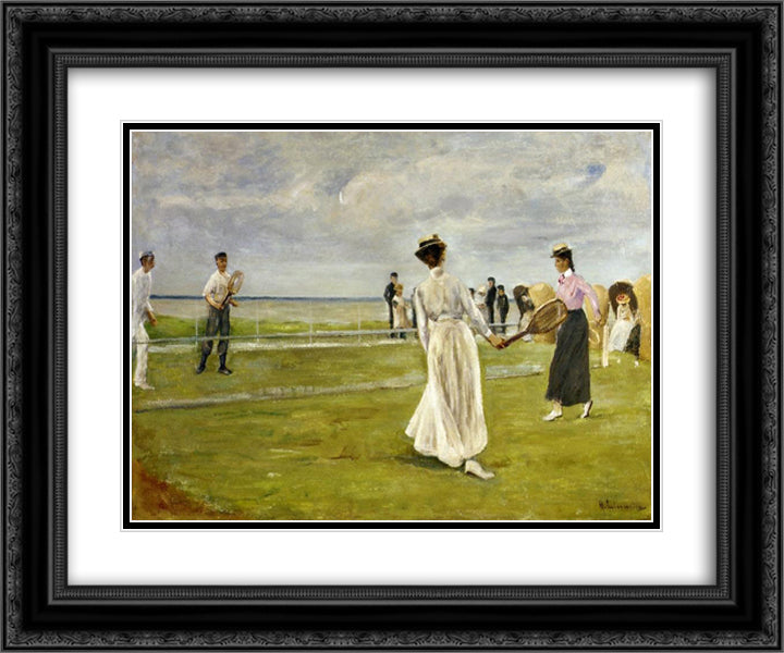 Tennis Game by the Sea 24x20 Black Ornate Wood Framed Art Print Poster with Double Matting by Liebermann, Max
