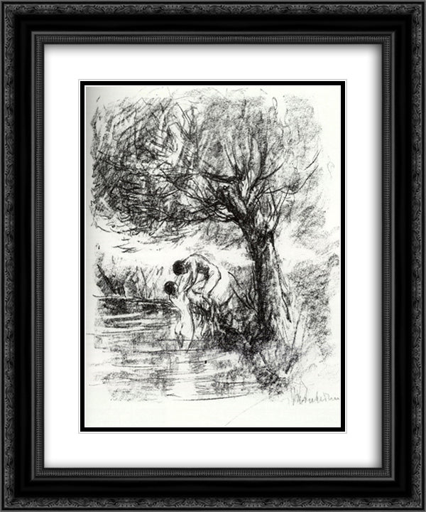 The Fisherman 20x24 Black Ornate Wood Framed Art Print Poster with Double Matting by Liebermann, Max