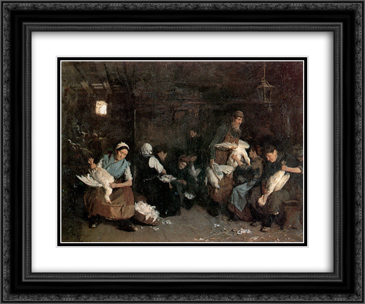 Women plucking geese 24x20 Black Ornate Wood Framed Art Print Poster with Double Matting by Liebermann, Max