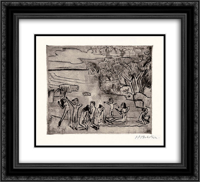 Am Ufer (At the Riverbank) 22x20 Black Ornate Wood Framed Art Print Poster with Double Matting by Pechstein, Max