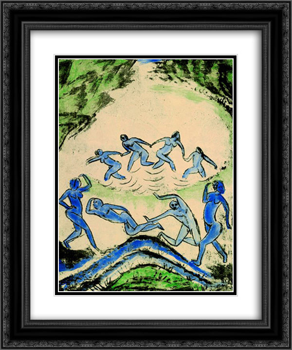 Der Tanz (Tanzende und Badende am Waldteich) 20x24 Black Ornate Wood Framed Art Print Poster with Double Matting by Pechstein, Max