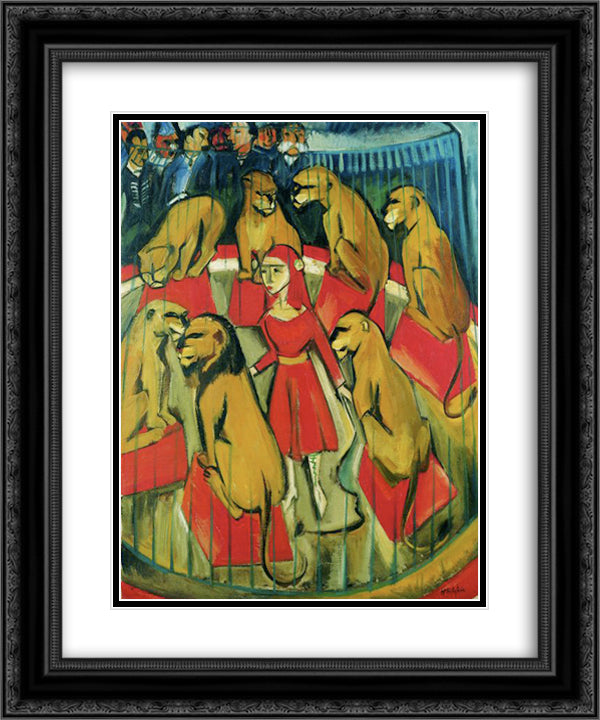 Die Lowenbandigerin 20x24 Black Ornate Wood Framed Art Print Poster with Double Matting by Pechstein, Max
