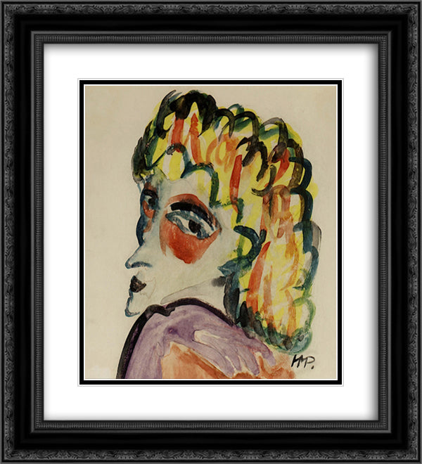 Fraukopf 20x22 Black Ornate Wood Framed Art Print Poster with Double Matting by Pechstein, Max