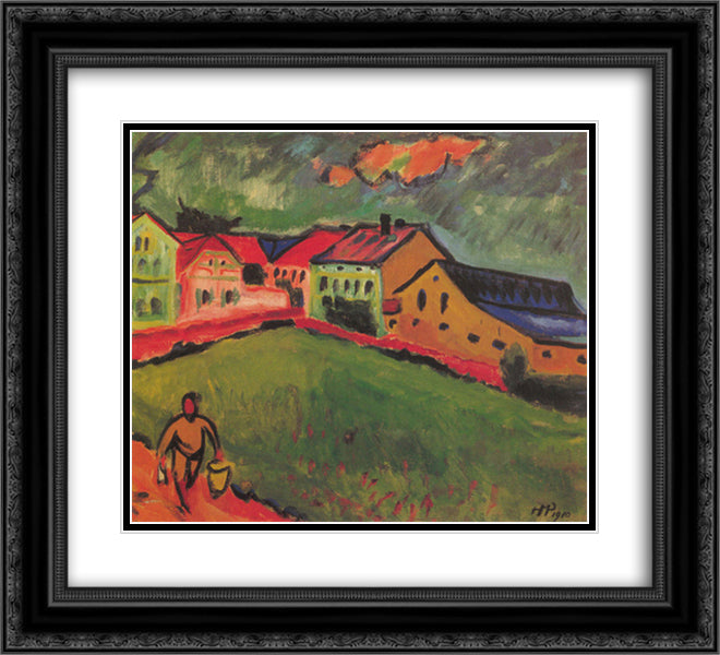 Meadow at the Moritzburg 22x20 Black Ornate Wood Framed Art Print Poster with Double Matting by Pechstein, Max