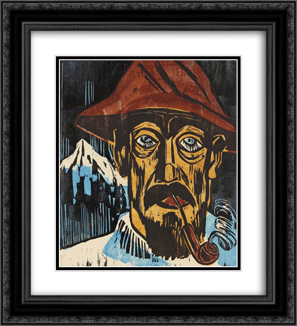 Rauchender Schweizer 20x22 Black Ornate Wood Framed Art Print Poster with Double Matting by Pechstein, Max