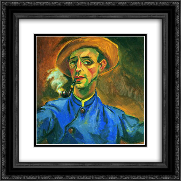Self - Portrait with Pipe and Hat 20x20 Black Ornate Wood Framed Art Print Poster with Double Matting by Pechstein, Max