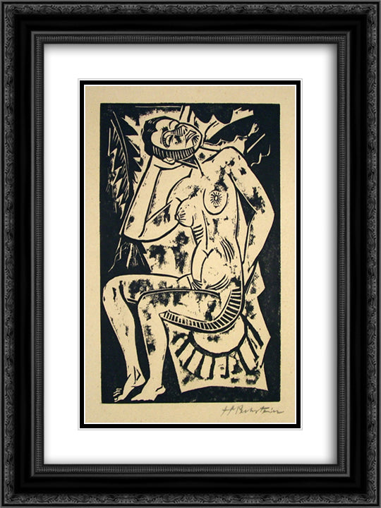 Sitzander Akt (Nude Sitting) 18x24 Black Ornate Wood Framed Art Print Poster with Double Matting by Pechstein, Max