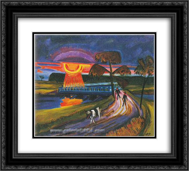 Sunset over the Blue Bridge 22x20 Black Ornate Wood Framed Art Print Poster with Double Matting by Pechstein, Max