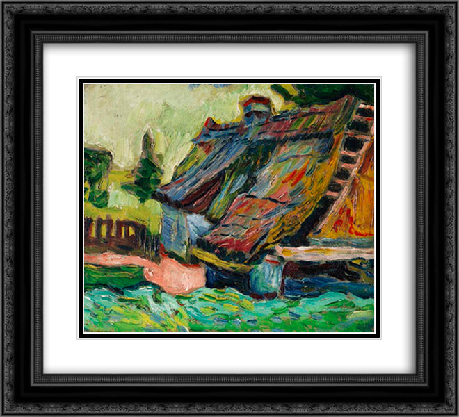 Zerfallenes Haus 22x20 Black Ornate Wood Framed Art Print Poster with Double Matting by Pechstein, Max