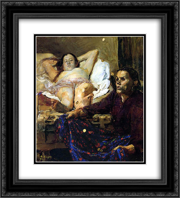 Danae 20x22 Black Ornate Wood Framed Art Print Poster with Double Matting by Slevogt, Max