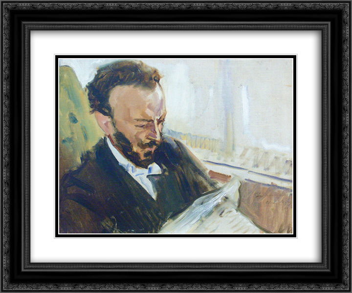 Francisco d'Andrade, Reading a Newspaper 24x20 Black Ornate Wood Framed Art Print Poster with Double Matting by Slevogt, Max