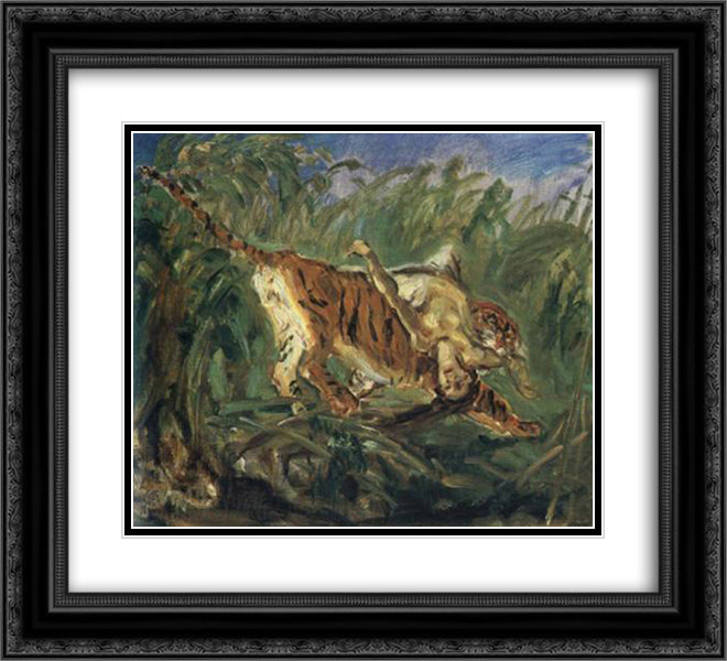 Tiger in the Jungle 22x20 Black Ornate Wood Framed Art Print Poster with Double Matting by Slevogt, Max