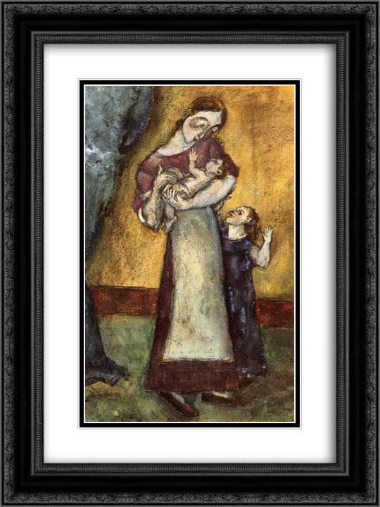 Mother and Children 18x24 Black Ornate Wood Framed Art Print Poster with Double Matting by Weber, Max