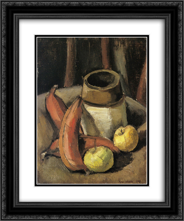 Still Life with Red Bananas 20x24 Black Ornate Wood Framed Art Print Poster with Double Matting by Weber, Max