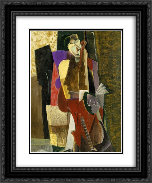 The Cellist 20x24 Black Ornate Wood Framed Art Print Poster with Double Matting by Weber, Max