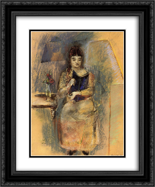 Woman Reading 20x24 Black Ornate Wood Framed Art Print Poster with Double Matting by Weber, Max