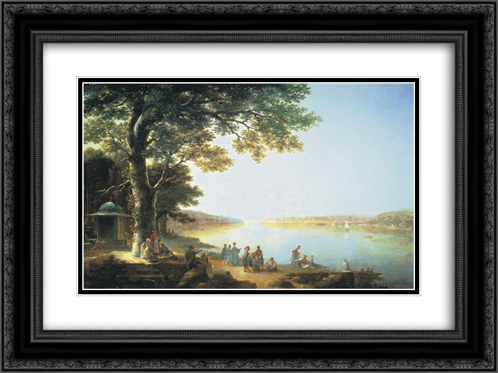 Bosphorus 24x18 Black Ornate Wood Framed Art Print Poster with Double Matting by Vorobiev, Maxim