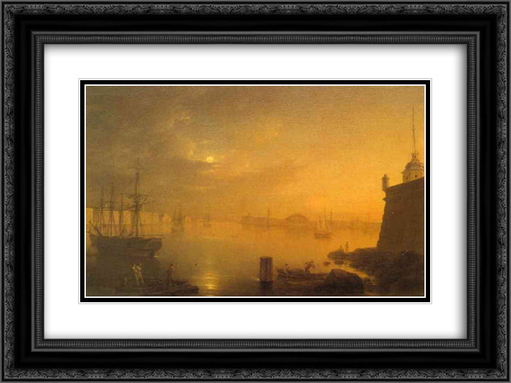 Moonlit Night in St. Petersburg 24x18 Black Ornate Wood Framed Art Print Poster with Double Matting by Vorobiev, Maxim