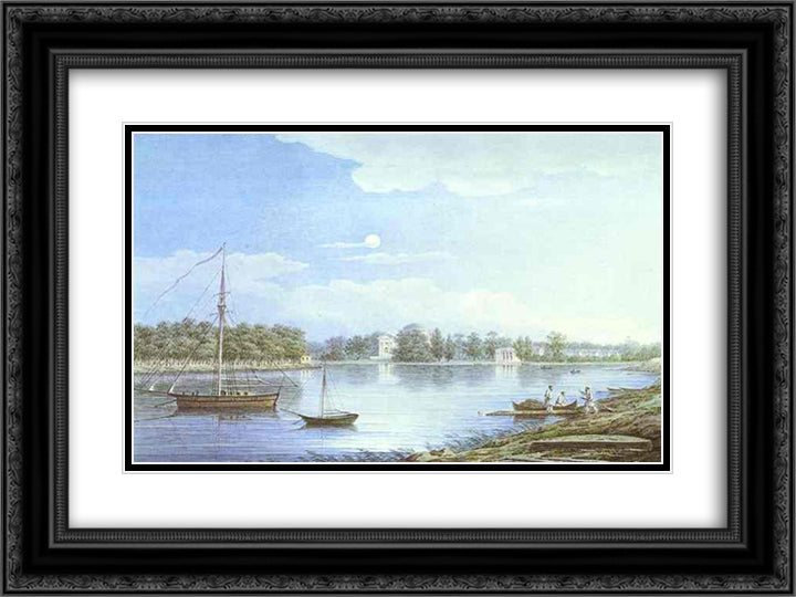 The Nevka by the Elagin Island 24x18 Black Ornate Wood Framed Art Print Poster with Double Matting by Vorobiev, Maxim
