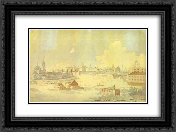 View from Yauza on Kremlin in Moscow 24x18 Black Ornate Wood Framed Art Print Poster with Double Matting by Vorobiev, Maxim
