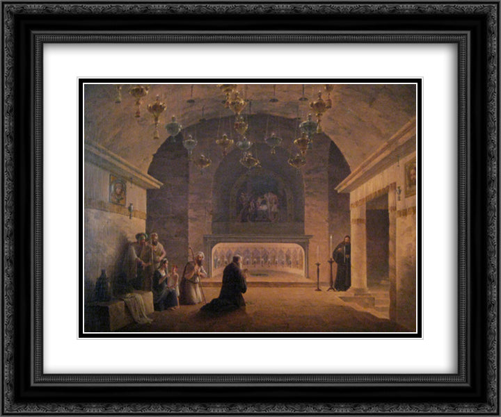 View of Church of the Nativity in 1833 24x20 Black Ornate Wood Framed Art Print Poster with Double Matting by Vorobiev, Maxim