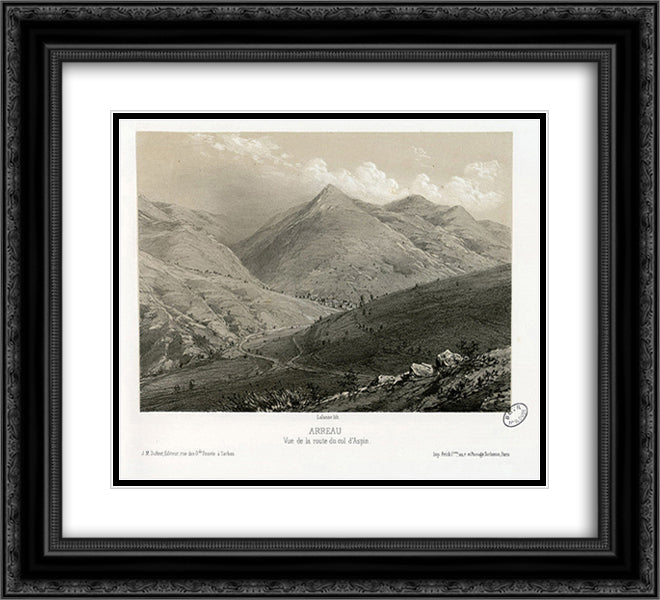 Arreau - Vue de la route du col d'Aspin 22x20 Black Ornate Wood Framed Art Print Poster with Double Matting by Lalanne, Maxime