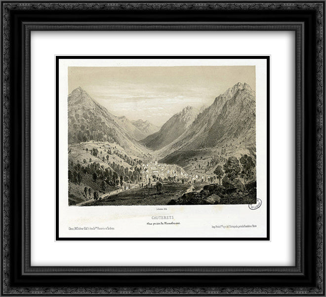 Cauterets - Vue prise du Mamelon vert 22x20 Black Ornate Wood Framed Art Print Poster with Double Matting by Lalanne, Maxime