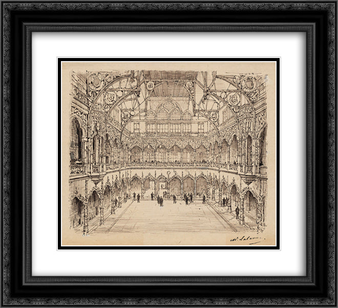 Innenansicht der Borse (Handelsbeurs) von Antwerpen 22x20 Black Ornate Wood Framed Art Print Poster with Double Matting by Lalanne, Maxime