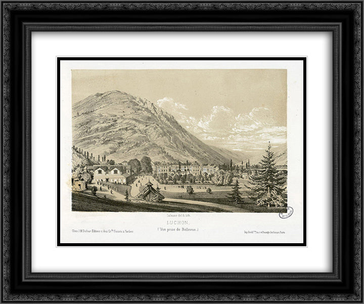Luchon, (Vue prise de Bellevue) 24x20 Black Ornate Wood Framed Art Print Poster with Double Matting by Lalanne, Maxime