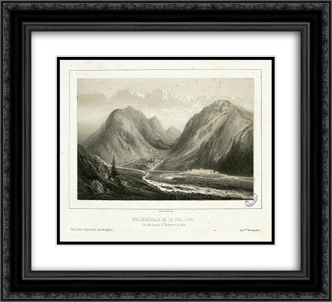 Vue generale de la Raillere, le pre, le Petit St. Sauveur et le Bain 22x20 Black Ornate Wood Framed Art Print Poster with Double Matting by Lalanne, Maxime