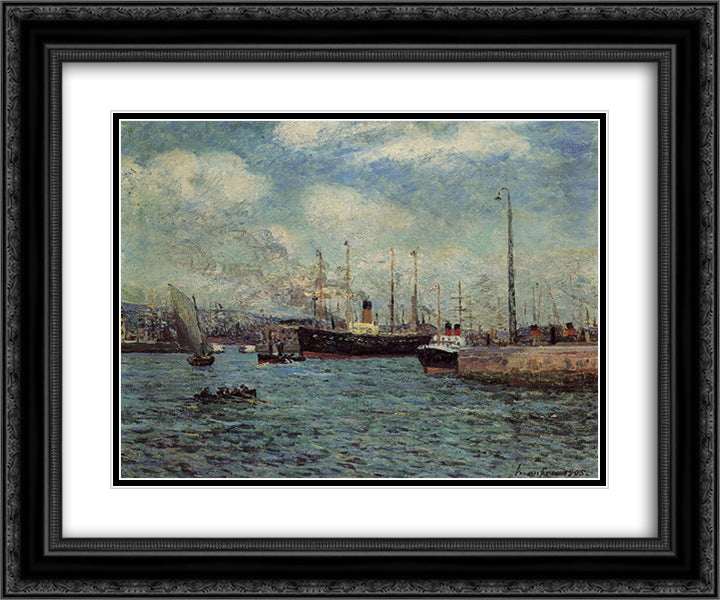 The Port of Havre 24x20 Black Ornate Wood Framed Art Print Poster with Double Matting by Maufra, Maxime