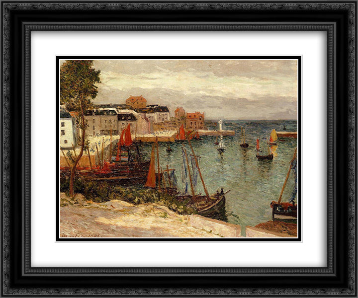 The Port of Sauzon 24x20 Black Ornate Wood Framed Art Print Poster with Double Matting by Maufra, Maxime