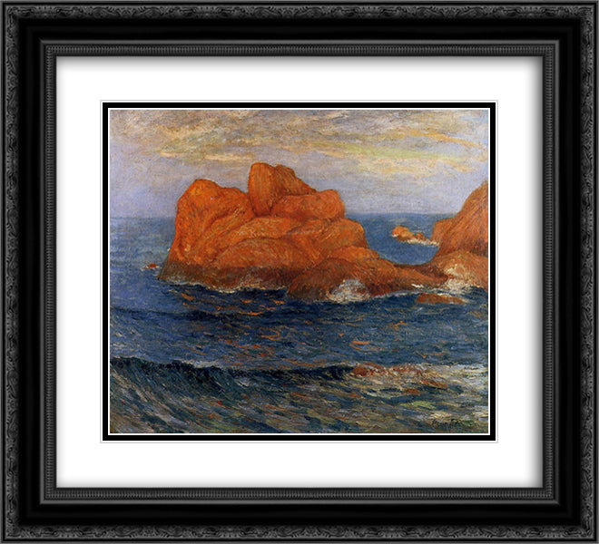 The Red Rocks at Belle Ile 22x20 Black Ornate Wood Framed Art Print Poster with Double Matting by Maufra, Maxime