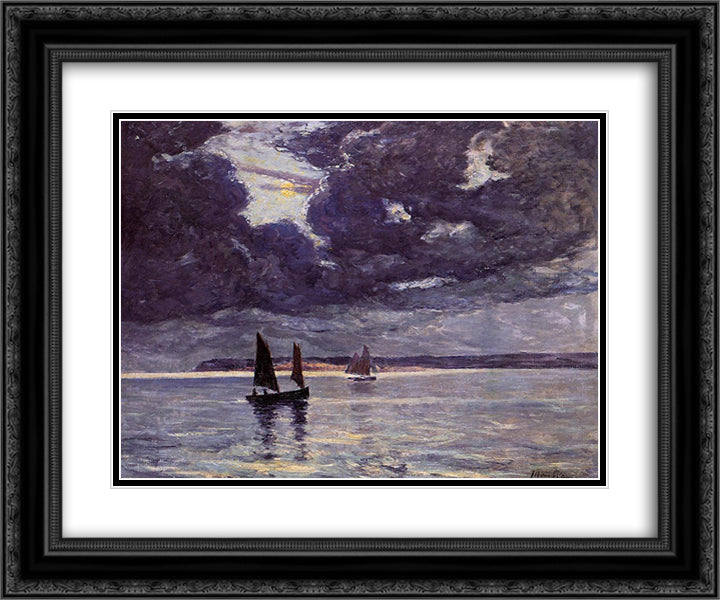 The Return of the Fishing Boats 24x20 Black Ornate Wood Framed Art Print Poster with Double Matting by Maufra, Maxime