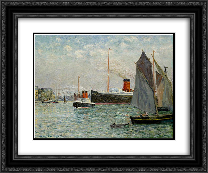 The Transatlantic leaving Port 24x20 Black Ornate Wood Framed Art Print Poster with Double Matting by Maufra, Maxime