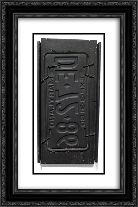 Untitled (Black License Plate) 16x24 Black Ornate Wood Framed Art Print Poster with Double Matting by Wilson, May