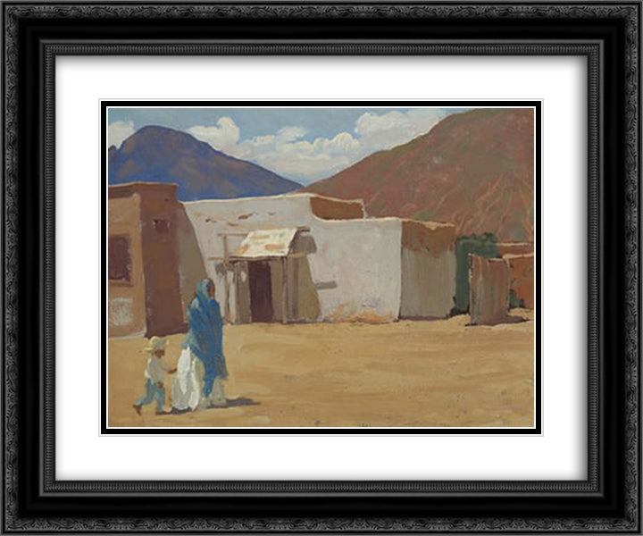 In Old Tucson 24x20 Black Ornate Wood Framed Art Print Poster with Double Matting by Maynard Dixon