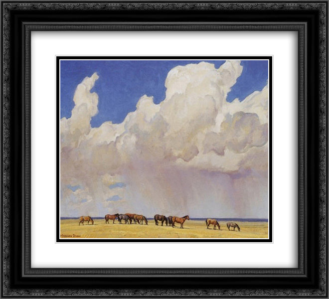 Prairie Shower 22x20 Black Ornate Wood Framed Art Print Poster with Double Matting by Maynard Dixon