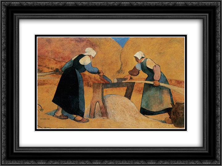 Breton women scutching flax Labour 24x18 Black Ornate Wood Framed Art Print Poster with Double Matting by Haan, Meijer de