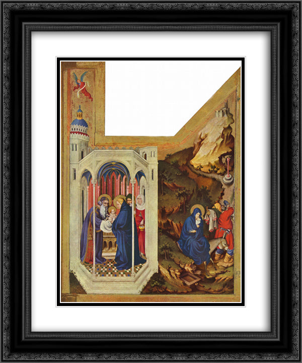 Altar of Philip the Bold, Duke of Burgundy, right wing The presentation in the temple and the Flight to Egypt 20x24 Black Ornate Wood Framed Art Print Poster with Double Matting by Broederlam, Melchior