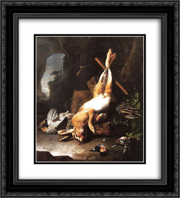 Still life with the hunting trophy 20x22 Black Ornate Wood Framed Art Print Poster with Double Matting by Hondecoeter, Melchior de