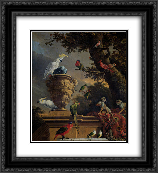 The Menagerie 20x22 Black Ornate Wood Framed Art Print Poster with Double Matting by Hondecoeter, Melchior de