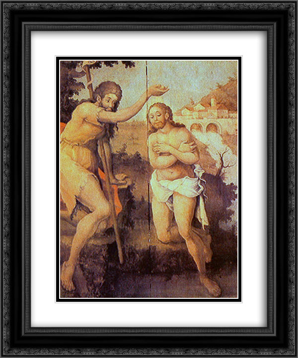 Baptism of Christ 20x24 Black Ornate Wood Framed Art Print Poster with Double Matting by Ataide, Mestre