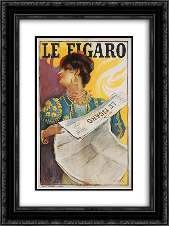 Le Figaro 18x24 Black Ornate Wood Framed Art Print Poster with Double Matting by Simonidy, Michel