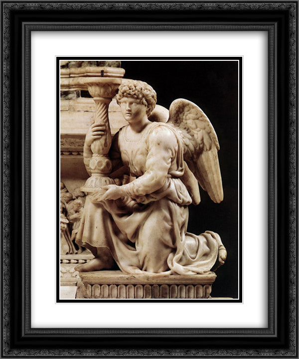Angel with Candlestick 20x24 Black Ornate Wood Framed Art Print Poster with Double Matting by Michelangelo