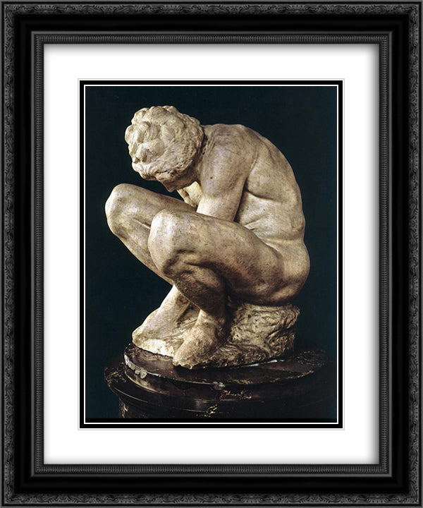 Crouching Boy 20x24 Black Ornate Wood Framed Art Print Poster with Double Matting by Michelangelo