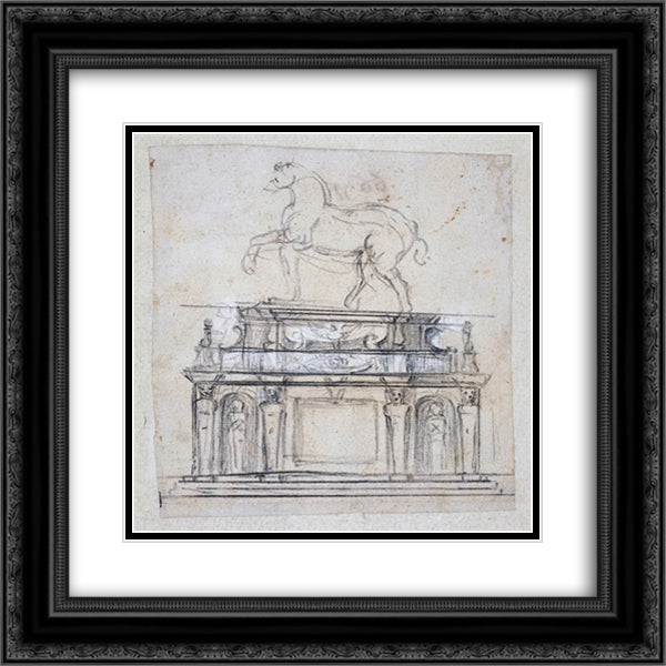 Design for a statue of Henry II of France 20x20 Black Ornate Wood Framed Art Print Poster with Double Matting by Michelangelo