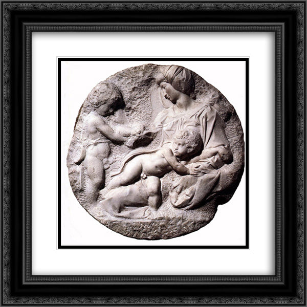 Madonna and Child with the Infant Baptist 20x20 Black Ornate Wood Framed Art Print Poster with Double Matting by Michelangelo