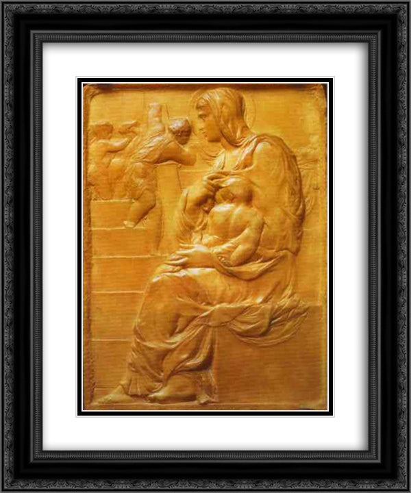 Madonna of the Stairs 20x24 Black Ornate Wood Framed Art Print Poster with Double Matting by Michelangelo
